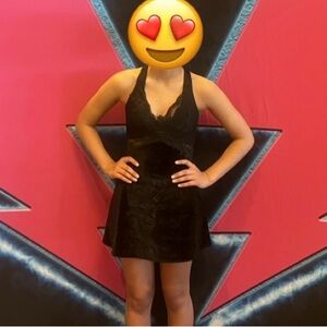 Black Velvet Lace Mini Solo Dance Costume AXS